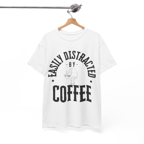 Easily Distracted by Coffee Unisex Heavy Cotton Tee - Perfect Gift for Coffee Lovers