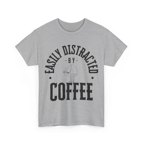 Easily Distracted by Coffee Unisex Heavy Cotton Tee - Perfect Gift for Coffee Lovers