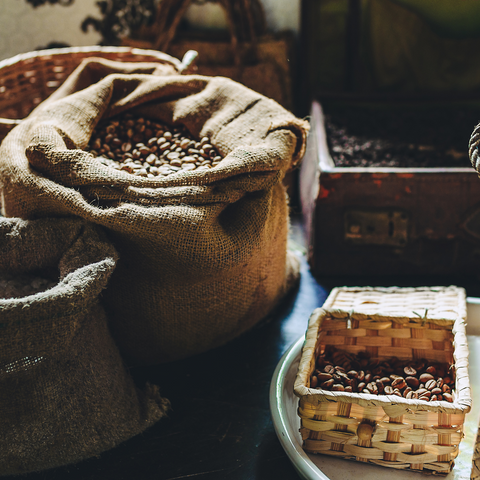 Coffee beans in hessian sacks 