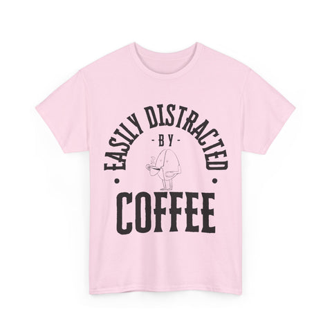 Easily Distracted by Coffee Unisex Heavy Cotton Tee - Perfect Gift for Coffee Lovers