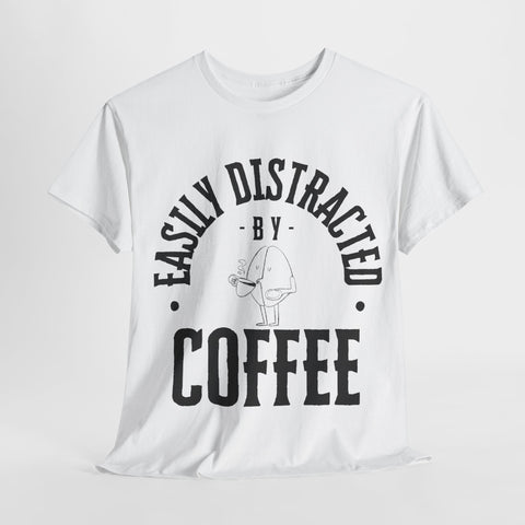 Easily Distracted by Coffee Unisex Heavy Cotton Tee - Perfect Gift for Coffee Lovers