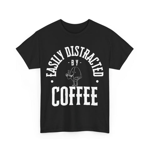 Easily Distracted by Coffee Unisex Heavy Cotton Tee - Perfect Gift for Coffee Lovers