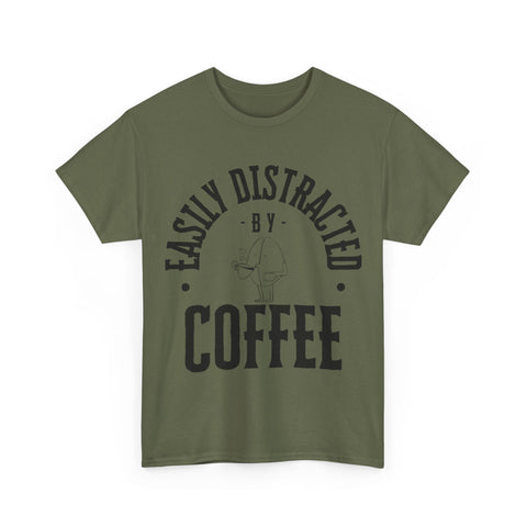 Easily Distracted by Coffee Unisex Heavy Cotton Tee - Perfect Gift for Coffee Lovers