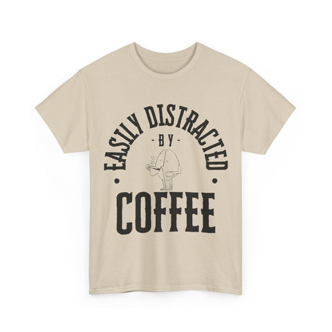 Easily Distracted by Coffee Unisex Heavy Cotton Tee - Perfect Gift for Coffee Lovers