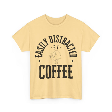 Easily Distracted by Coffee Unisex Heavy Cotton Tee - Perfect Gift for Coffee Lovers