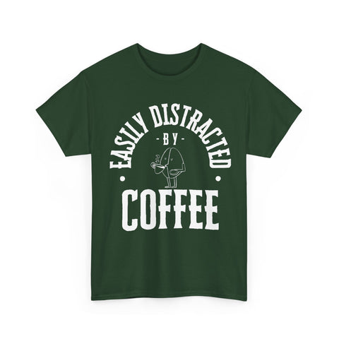 Easily Distracted by Coffee Unisex Heavy Cotton Tee - Perfect Gift for Coffee Lovers