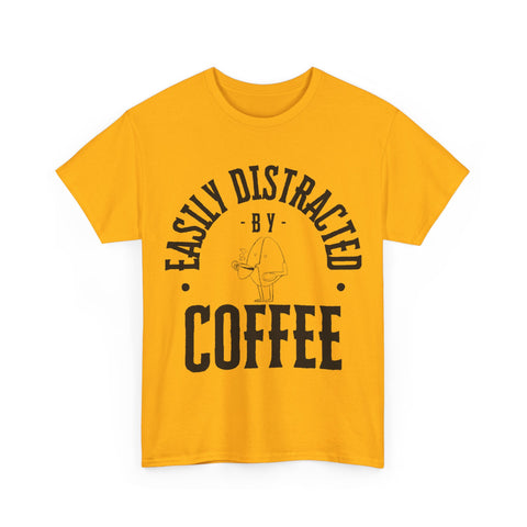 Easily Distracted by Coffee Unisex Heavy Cotton Tee - Perfect Gift for Coffee Lovers