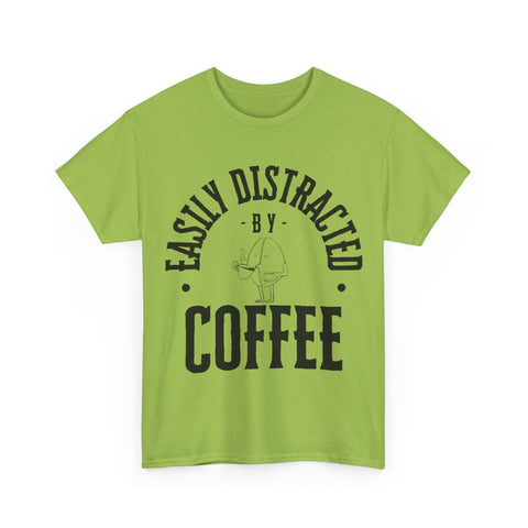 Easily Distracted by Coffee Unisex Heavy Cotton Tee - Perfect Gift for Coffee Lovers