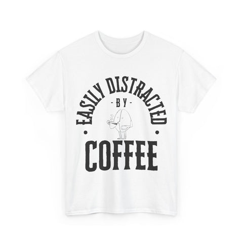 Easily Distracted by Coffee Unisex Heavy Cotton Tee - Perfect Gift for Coffee Lovers