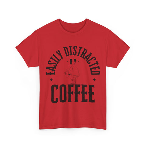 Easily Distracted by Coffee Unisex Heavy Cotton Tee - Perfect Gift for Coffee Lovers